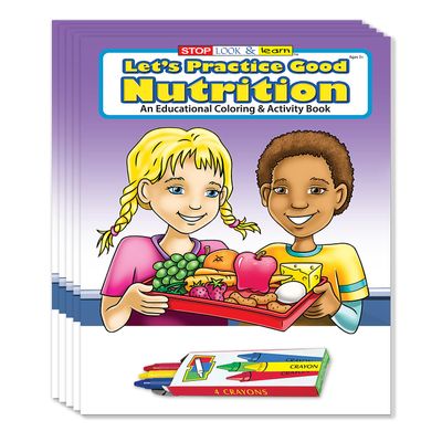 ZOCO Good Nutrition Coloring Books (50 Bulk Pack, with Crayons) Healthy Eating Handouts for Kids Educational Games, Activities & Puzzles