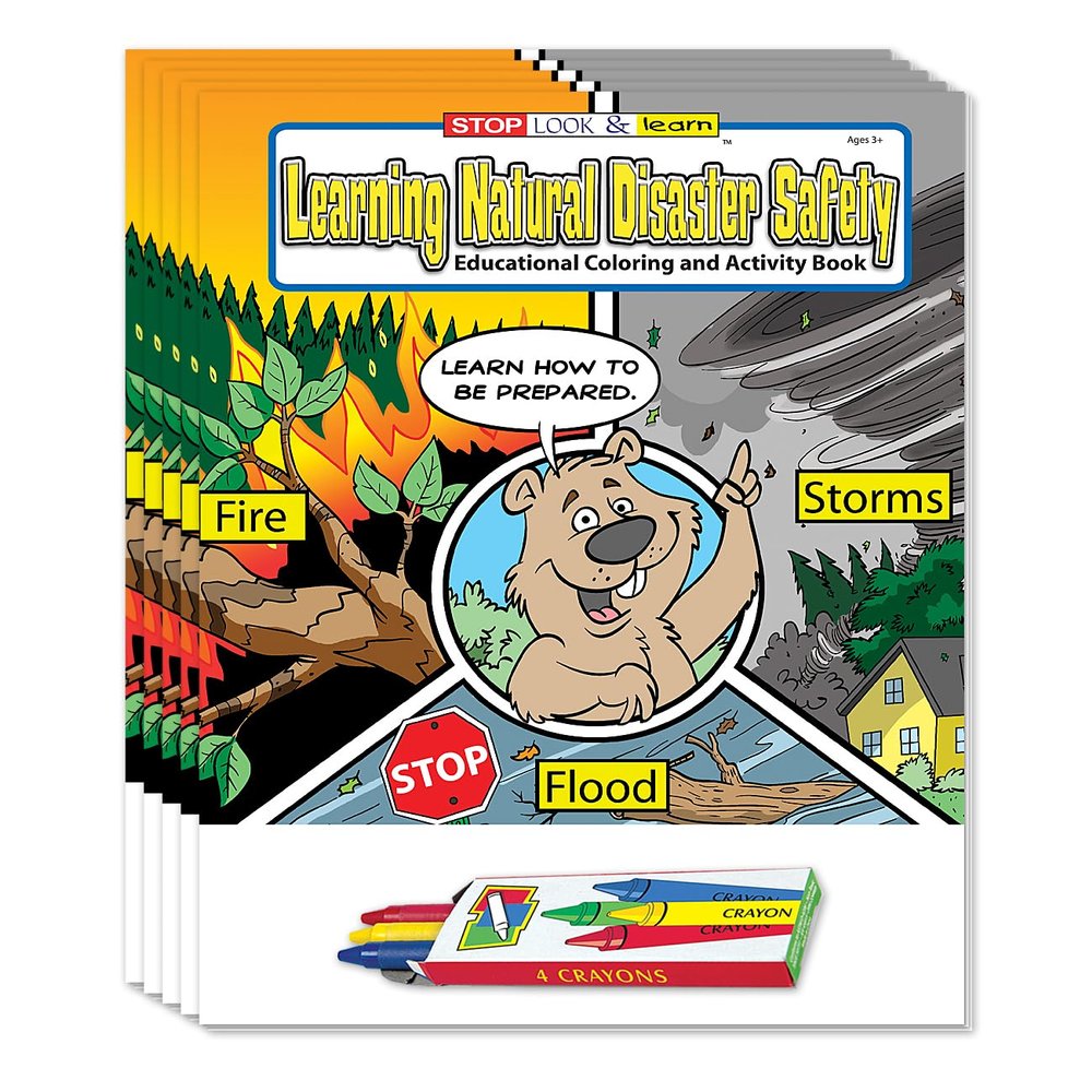 ZOCO  Learning Natural Disaster Safety  Coloring Books (50 Bulk Pack, with Crayons)  Educational Games, Puzzles, Activities for Kids