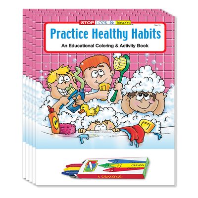 ZOCO  Practice Healthy Habits Coloring Books for Kids (50 Bulk Pack, With Crayons)  Hygiene, Exercise & Nutrition Activities  Ideal for Schools, Daycare & Doctors Offices