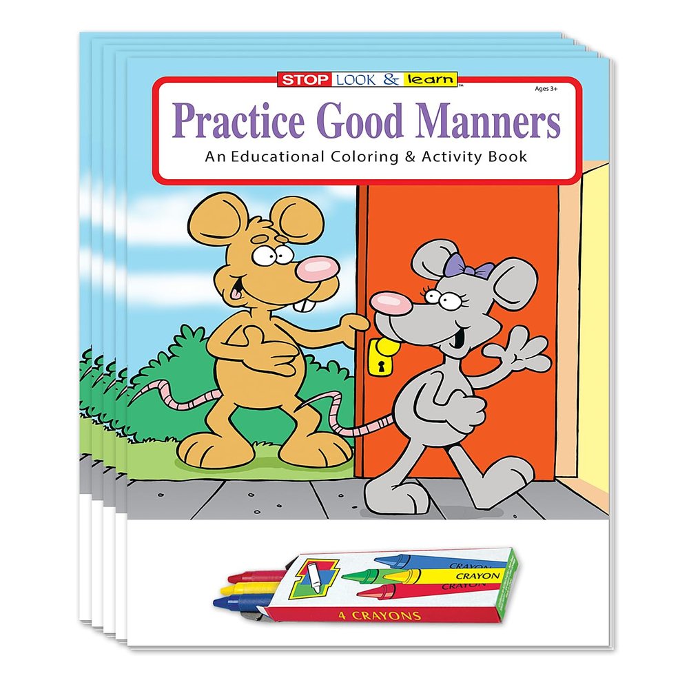 ZOCO  Practice Good Manners  Coloring Books (50 Bulk Pack, With Crayons)  Positive Behavior Management, Games, Puzzles, Activities for Kids
