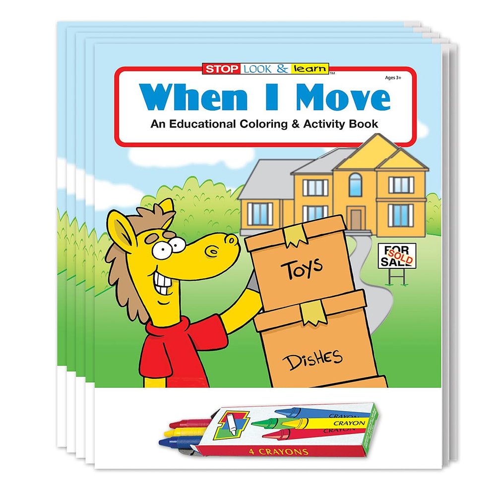 ZOCO  When I Move  New House Coloring Books (50 Bulk Pack, With Crayons)  Realtor Handouts for Kids  Real Estate Marketing Materials