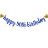 SUNbetterland Blue glitter Happy 50th Birthday Banner, Pre-Strung,50th Birthday Party Decorations Supplies, Happy 50th Birthday view 1