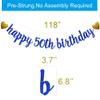 SUNbetterland Blue glitter Happy 50th Birthday Banner, Pre-Strung,50th Birthday Party Decorations Supplies, Happy 50th Birthday view 2
