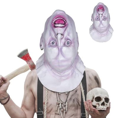 Halloween Realistic Upside Down Head Horror Ghost Mask White Latex Full Headgear for Cosplay Masquerade Party Props (B)