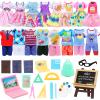 22 PCS 6 inch Dolls School Set - Doll Clothes and Accessories Including 2 Clothes Sets 3 Fashion Dresses 1 Computer 1 Glasses and 15 pcs Study Accessories view 1