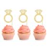 24Pcs Gold Glitter Diamond Ring Donut Toppers Cupcake Picks Wedding Cake Decorations for Bridal Shower Wedding Engagement Party Decorations view 1