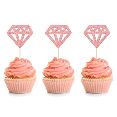 24Pcs Diamond Ring Cupcake Toppers Rose Gold Glitter Diamond Wedding Ring Cupcake Picks for Marriage Engagement Anniversary Valentines Party Cake Decorations Supplies