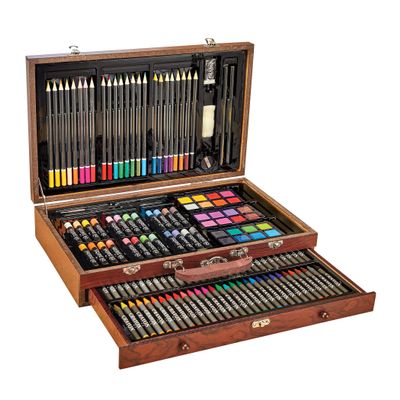 Collections Etc 140 Piece Art Set with Wooden Carrying Case
