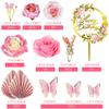 17 PCS Flower Cake Toppers Boho Cake Toppers Butterfly Cake Decorations with Light Artificial Roses Eucalyptus for Wedding Birthday Supplies (Light Pink) view 2