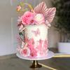 17 PCS Flower Cake Toppers Boho Cake Toppers Butterfly Cake Decorations with Light Artificial Roses Eucalyptus for Wedding Birthday Supplies (Light Pink) view 3
