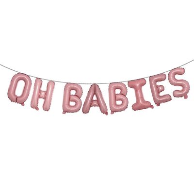 16 inch Oh Babies Balloons Twins New Born Baby Shower Banner Party Supplies Decorations Gender Reveal (OH BABIES Pink)