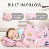 Primlect Thickened Toddler Nap Mat with Removable Pillow and Minky Blanket, Extra Large 55''x35'' Sleeping Bag, Washable, Roll up, Perfect for Daycare, Preschool, Kindergarten, Boys and Girls Pink Fox view 4