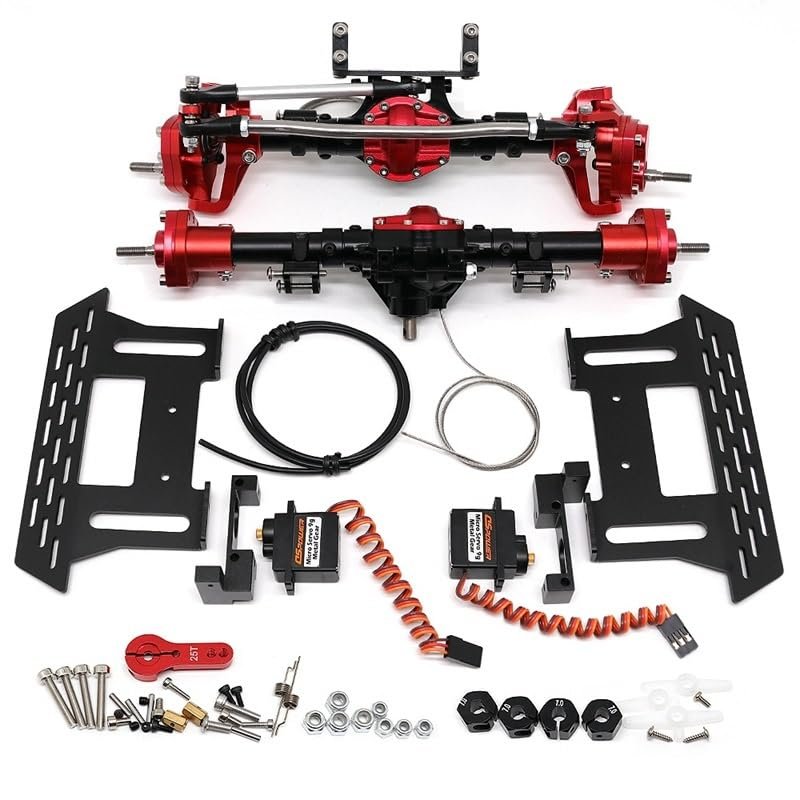 Greendhat Metal Front & Rear Portal Axle with Differential Locker for Axial SCX10 II III YK4082 YK4102 RC Crawler Parts ( Color : Red )