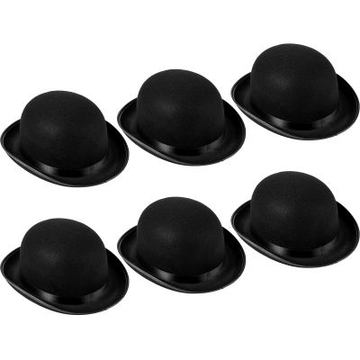 SATINIOR 6 Pcs Felt Bowler Top Hats Bulk for Magician Steampunk Halloween Costume Dress up Men Women Cosplay Party (Bowler,Black 6)