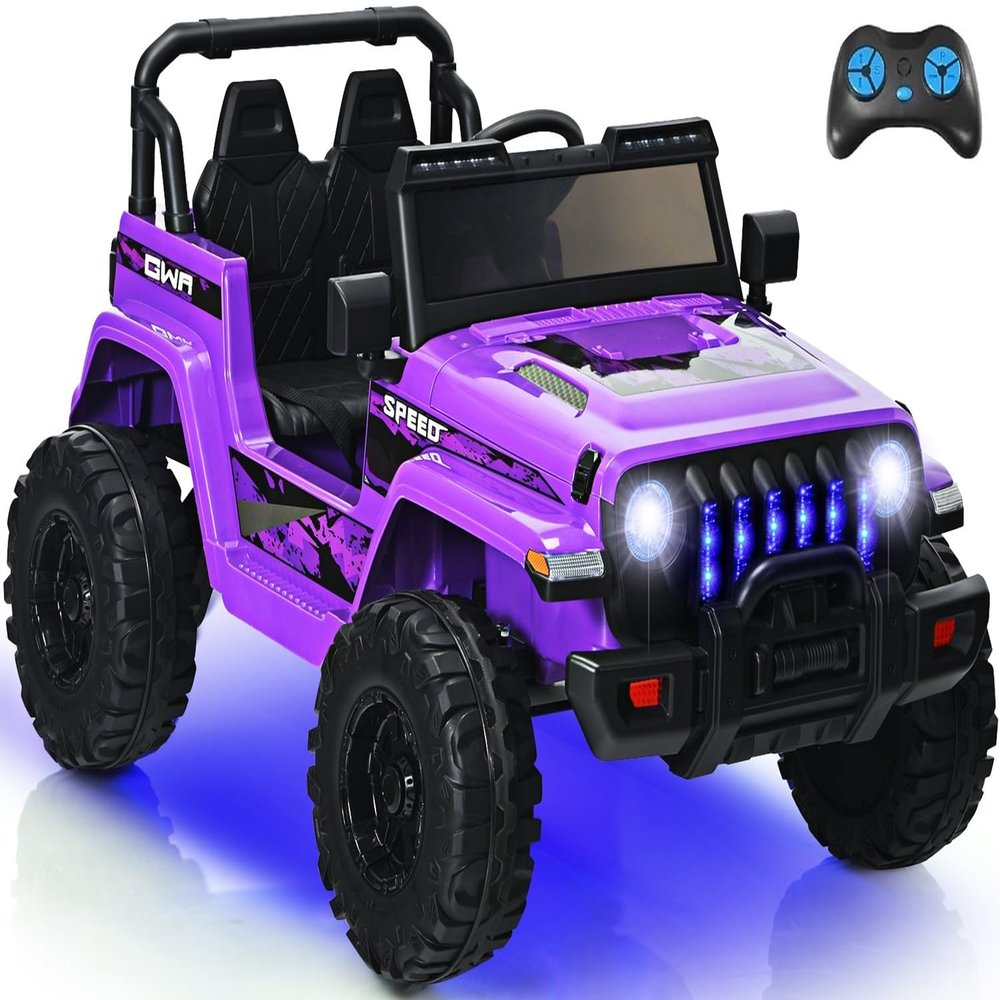 INFANS Kids Ride on Car Truck with 2.4G Remote Control, 12V Battery Powered Electric Cars for Kids w/3 Speeds, Battery Display, LED Lights, Safety Belt, Music & Horn, Bluetooth/FM/USB (Purple)