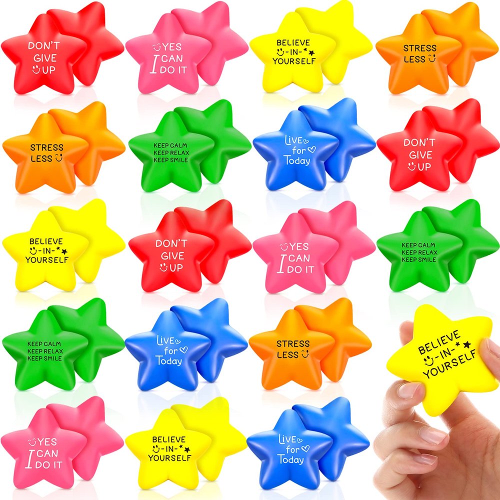 HyDren 30 Pcs Valentines Appreciation Gifts for Employees Motivational Star Stress Balls 2.2 Inch Stress Relief Ball with Quotes Colorful Foam Ball Inspirational Hand Exercise Toys(Fresh Color)