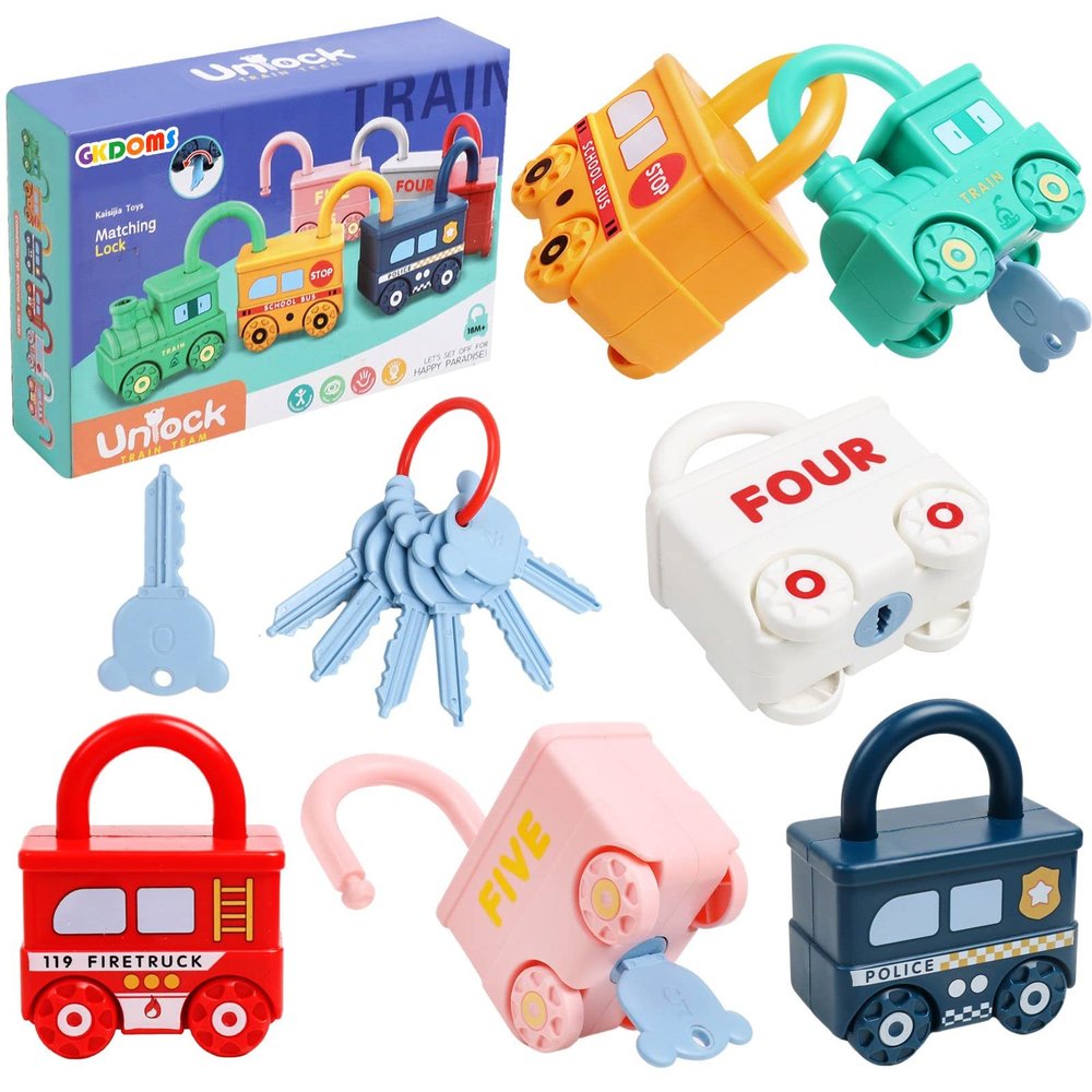 GKDOMS Montessori Learning Toys Sorting & Matching Locks and Keys Toddlers Sensory Car Activity Fine Motor Toy, Birthday Party Favors Valentine's Gifts Back to School Stuffers for Kids Age 2-5 Years