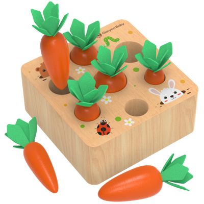 KMTJT Montessori Toys for 1 2 3 Year Old Toddlers, Carrot Harvest Game Wooden Toy for 2 3 Year Old Baby Boys and Girls, Educational Learning Shape Sorting Matching Gifts 1-3