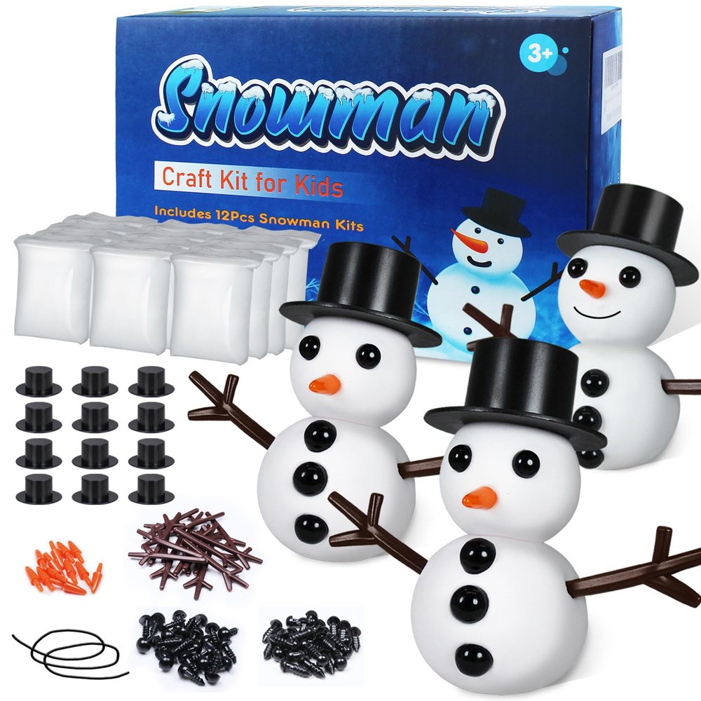 BANBBUR 12 Pack Snowman Crafts for Kids Snowman DIY Kit, Build a Snowman Kit Molding Clay Christmas Crafts,Xmas Gift Christmas Stocking Stuffers for Kids