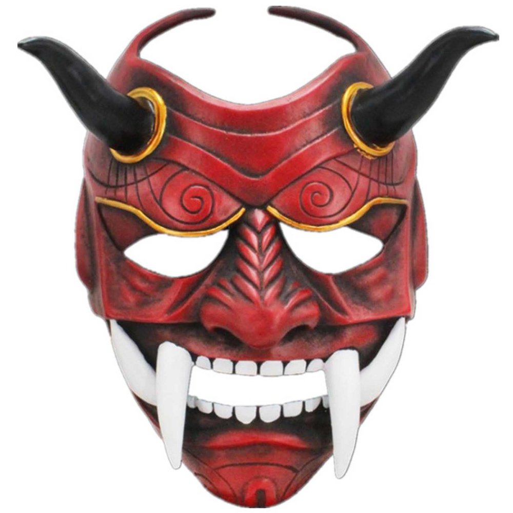 Charmgle Halloween Japanese Samurai Hannya Oni Mask Resin Full Face Demon Cosplay Costume Ghost Masks for Men Red