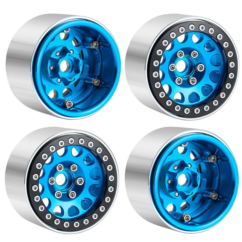 RC-Hub 4Pcs Aluminum Alloy 1.9" Beadlock Wheel Rims for 1/10 Axial SCX10 D90 TRX-4 CC01 RC Crawler Car (Blue Black)