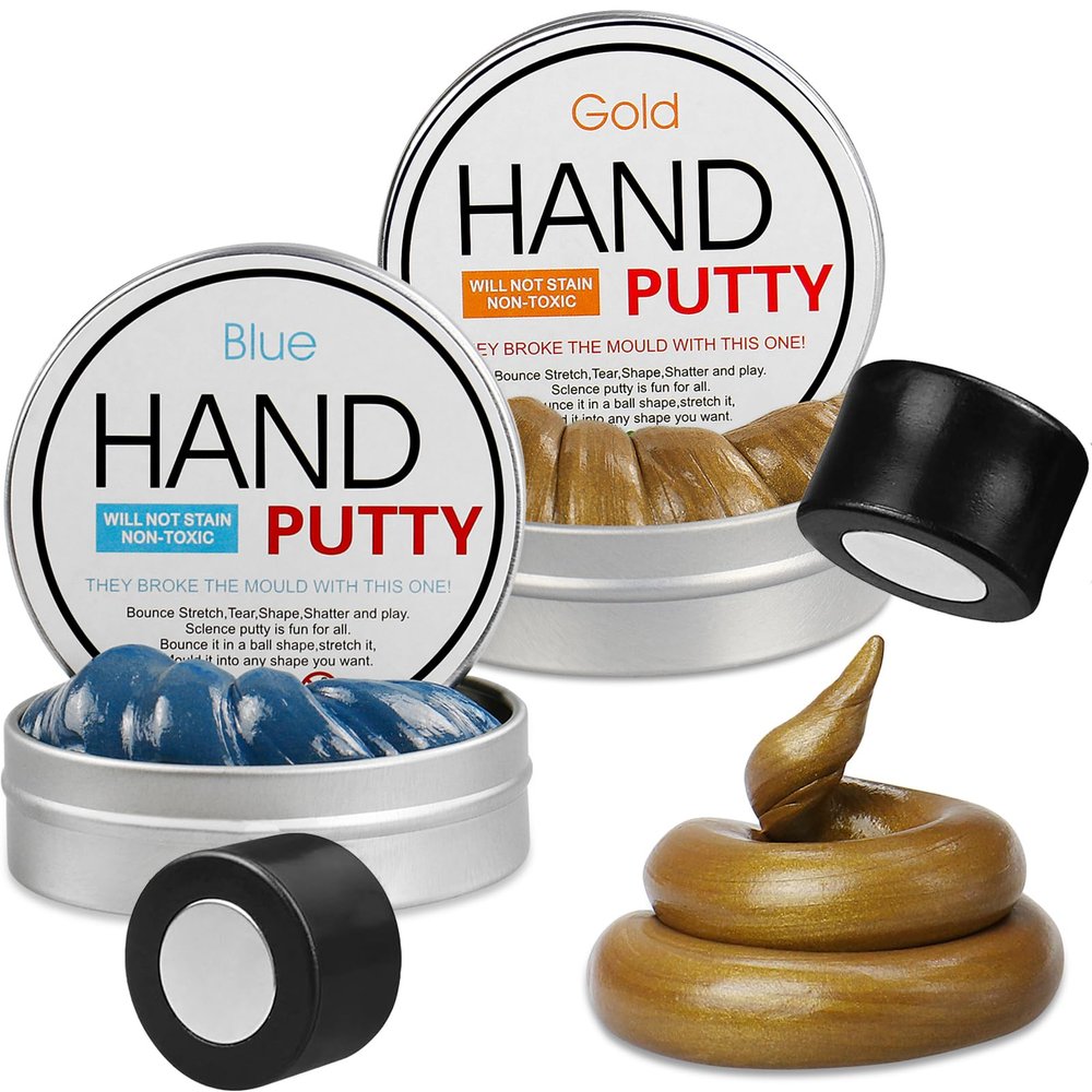Arfun 2 Pack Magnetic Slime Putty with Magnet, Soft Magic Slime Hand Putty Stress Relief Thinking Educational Toy with Upgraded Magnet Christmas Birthday Gifts for Kids Adults(Blue, Gold)