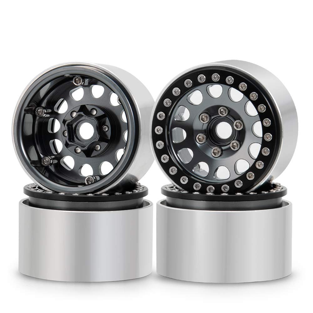 RC-Hub 4Pcs Aluminum Alloy 1.9" Beadlock Wheel Rims for 1/10 Axial SCX10 D90 TRX-4 CC01 RC Crawler Car (Titanium Black)