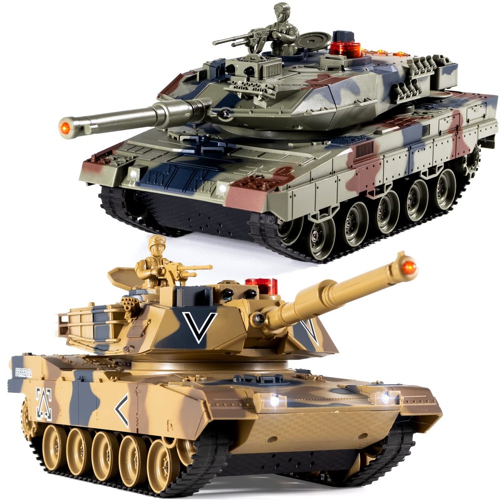 Supdex 1/24 RC Battle Tank Set, Remote Control USA M1A2 and Ger Leopard II Army Toy That Shoots for Kids and Adults, 2.4G Tank Model Toy for Boys Age 6+ Year Old with Sound Effects, Lights and Smoke