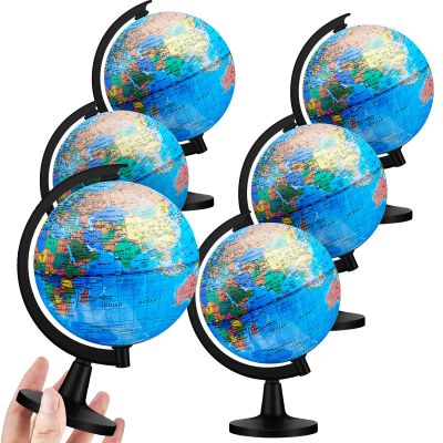 Henoyso 6 Pcs World Globe for Kids 4.6'' Educational Mini Desk Decorative Earth Globes with Black Stand Learning Rotating World Map for First Day of School Gifts Geography Classroom Table Decor