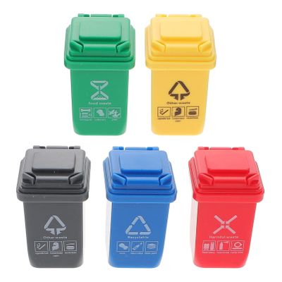 5pcs Dollhouse Mini Trash, Miniature Wheelie Bin Garbage Cans Sorting Garbage Bin Model for 1: 12 Scale Life Scene