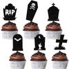 DOMOO OF DREAMS Halloween Tombstone Cupcake Toppers Glitter RIP Spooky Skull Food Picks Cemetery Graves Zombie Birthday Party Decoration 24PCS view 1