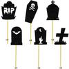 DOMOO OF DREAMS Halloween Tombstone Cupcake Toppers Glitter RIP Spooky Skull Food Picks Cemetery Graves Zombie Birthday Party Decoration 24PCS view 2