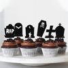 DOMOO OF DREAMS Halloween Tombstone Cupcake Toppers Glitter RIP Spooky Skull Food Picks Cemetery Graves Zombie Birthday Party Decoration 24PCS view 3