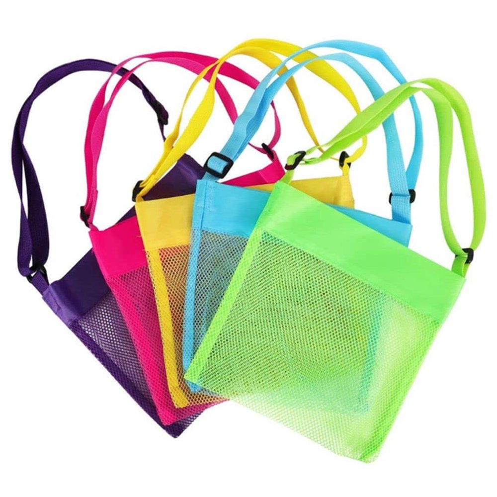 5Pack Mesh Beach Bag, Breathable Square Picnic Beach Bag, Toy Storage Bag with Adjustable Carrying Straps, Oxford Cloth Mesh Pool Beach for Kids Children Storage for Toys Snacks Swimsuits