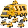 TEMI Construction Truck Toys Cars for Toddlers 3-5 - 7-in-1 Friction Powered Vehicle Toy 3 4 5 6 Year Old Boys, Carrier Transport Trucks Kids Years, Car Set Age 3-9 Boys and Girls view 1