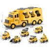 TEMI Construction Truck Toys Cars for Toddlers 3-5 - 7-in-1 Friction Powered Vehicle Toy 3 4 5 6 Year Old Boys, Carrier Transport Trucks Kids Years, Car Set Age 3-9 Boys and Girls view 2