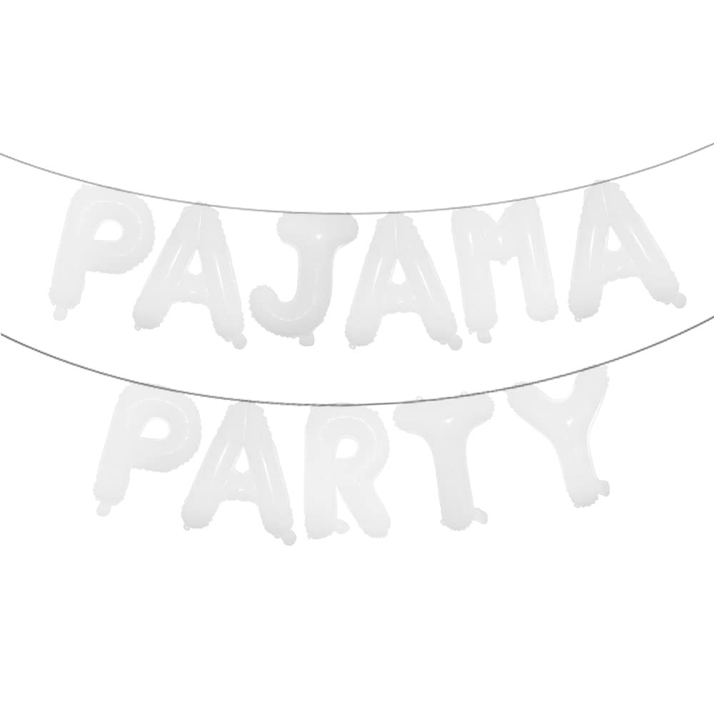 16 inch Pajama Party Balloons Banner Girls Sleepover Birthday Party Decoration Slumber Parites Banner Colorful Balloons Backdrop (PAJAMA PARTY White)