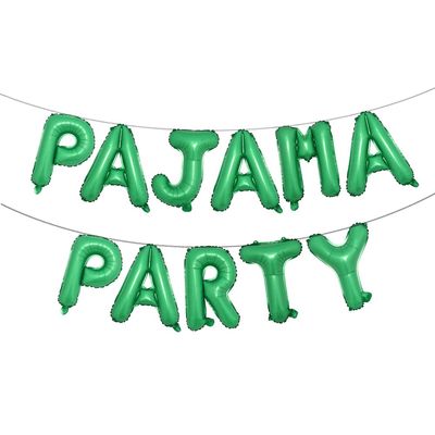 16 inch Pajama Party Balloons Banner Girls Sleepover Birthday Party Decoration Slumber Parites Banner Colorful Balloons Backdrop (PAJAMA PARTY Green)