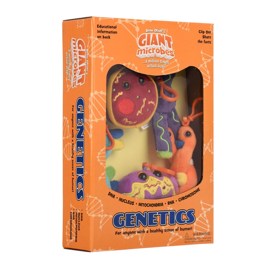 GIANTmicrobes Genetics Themed Gift Box, Genetics Gifts, DNA Gifts, Genetic Counselor Gifts, Genealogy Gifts, Gifts for Genealogists, DNA Plush Keychain, Ancestry Gift, Funny Science Teacher Gifts