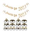 New Years Eve Party Supplies 2023 Gold Glitter Cheers to 2023 Banner Happy New Year Eyeglasses Decorations 2023 view 1