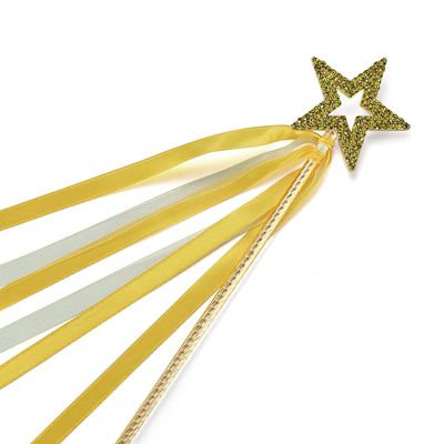 Lovelyshop Yellow Crystal Metal Star Fairy Gold Plated Wand with Ribbon for Girls Halloween Decorations