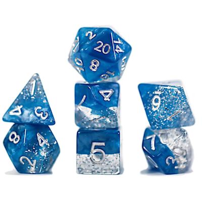 Gate Keeper Games & Dice Halfsies Dice: Glitter Edition - Blue - 7 Piece Dice Set, Gate Keeper Games