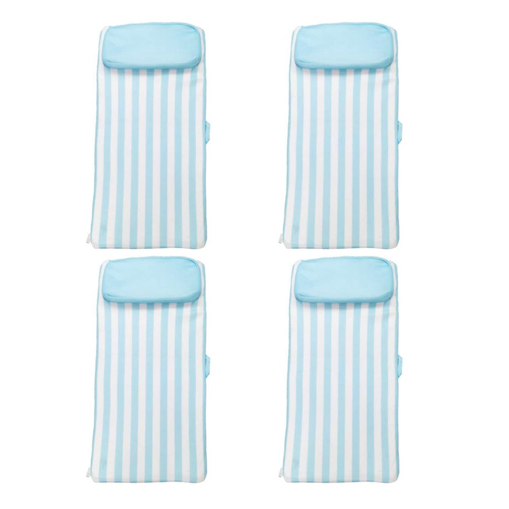 Magic Time International No Inflate Sun Bed Single Person Water Lounger Pool and Lake Float with Pillow Headrest & Removable Soft Mesh Cover (4 Pack)
