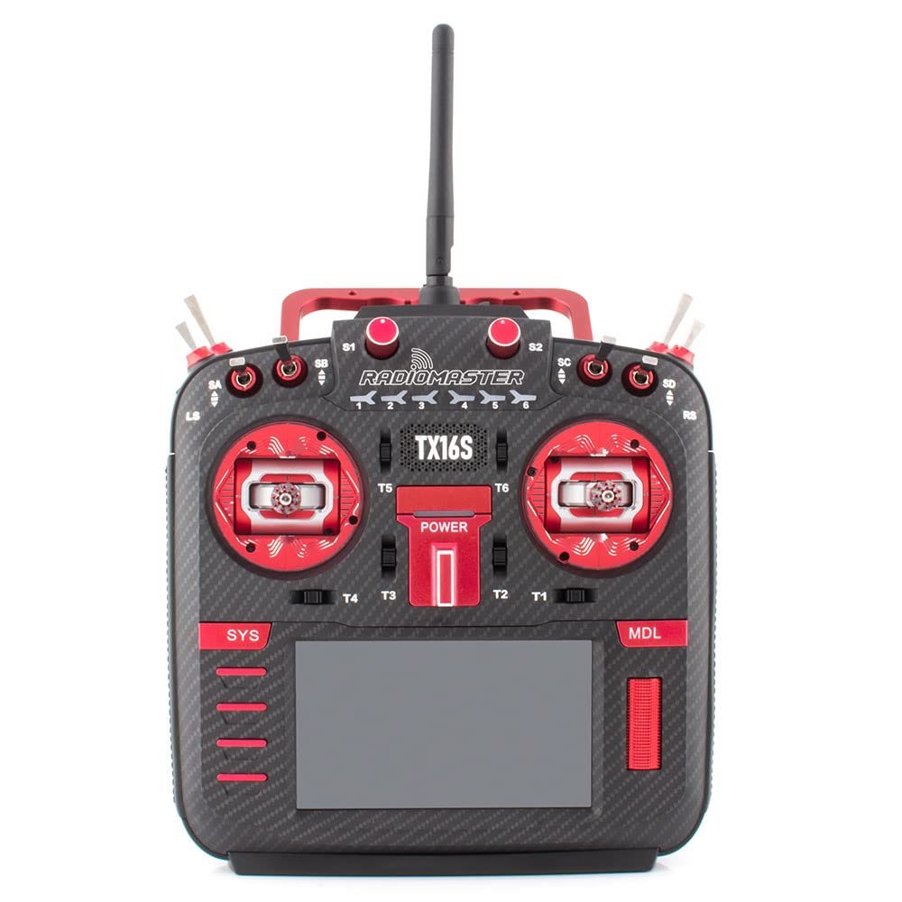 RotorLogic RadioMaster TX16S Mark II MAX Edition 2.4GHz 16 Channel EdgeTX OpenTX Radio Transmitter Leather Grips CNC Finished Components Mode 2 (Carbon Red, 4-in-1 w/ AG01)