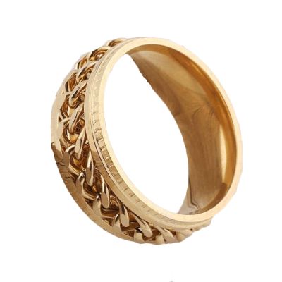 Epinki 8MM Mens Fidget Ring, Gold Curb Chain Spinner Ring Fidget Rings, Stainless Steel Ring Size 11