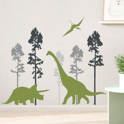 DTLIFEK Green Dinosaur Vinyl Wall Decals, 2 Sheets, Giant Tree Decoration for Kids Teens Bedroom Living Room Nursery Playroom Decor