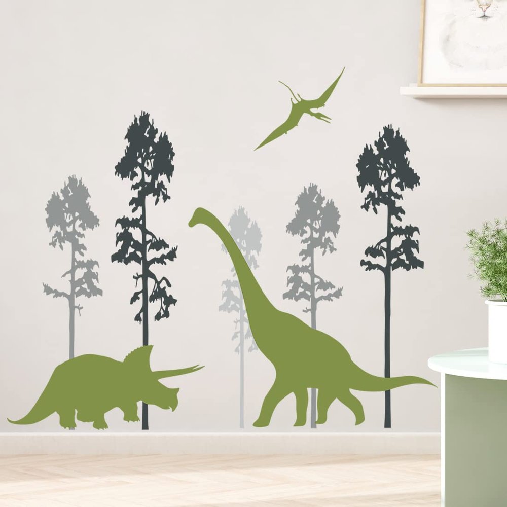 DTLIFEK Green Dinosaur Vinyl Wall Decals, 2 Sheets, Giant Tree Decoration for Kids Teens Bedroom Living Room Nursery Playroom Decor