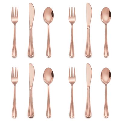 12-Piece Copper Kids Silverware, E-far Stainless Steel Toddler Kids Utensils Safe for Preschooler/Children, Includes 4 Forks 4 Spoons 4 Knife, Slimline Look & Small Size, Rust Free