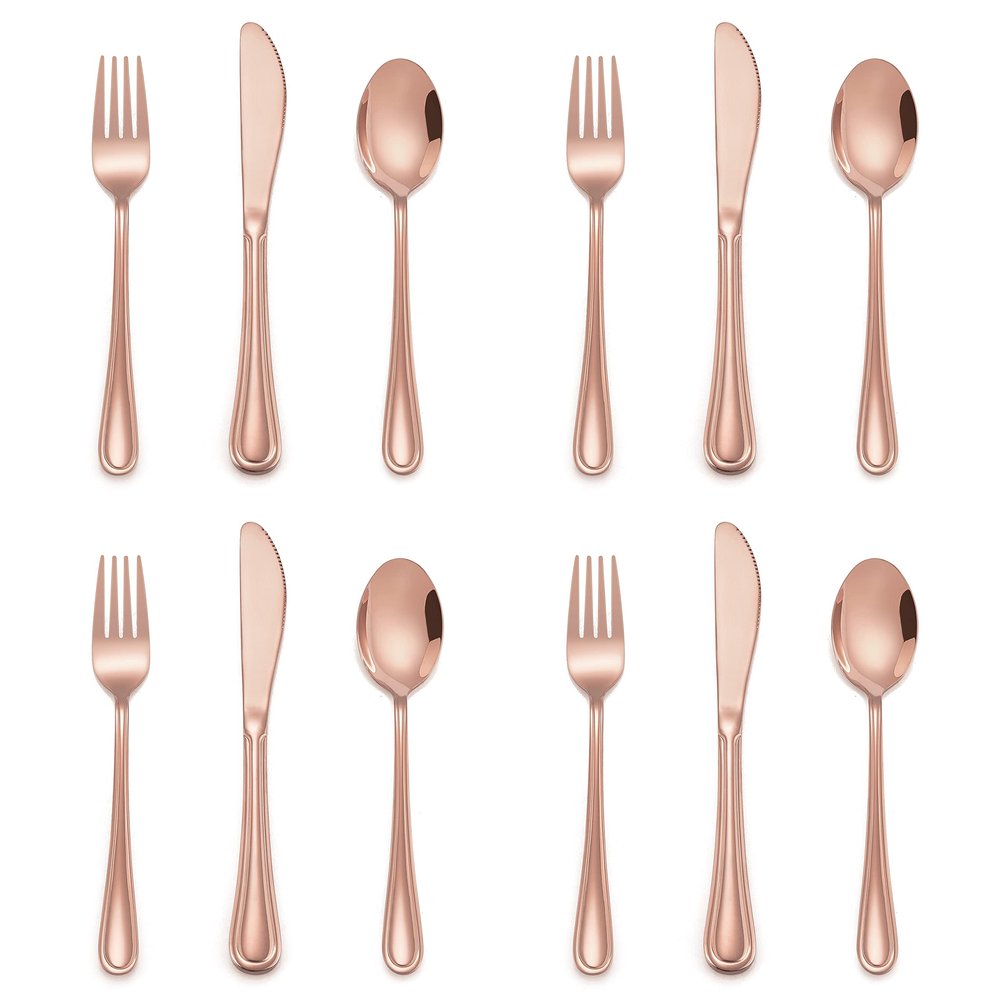 12-Piece Copper Kids Silverware, E-far Stainless Steel Toddler Kids Utensils Safe for Preschooler/Children, Includes 4 Forks 4 Spoons 4 Knife, Slimline Look & Small Size, Rust Free