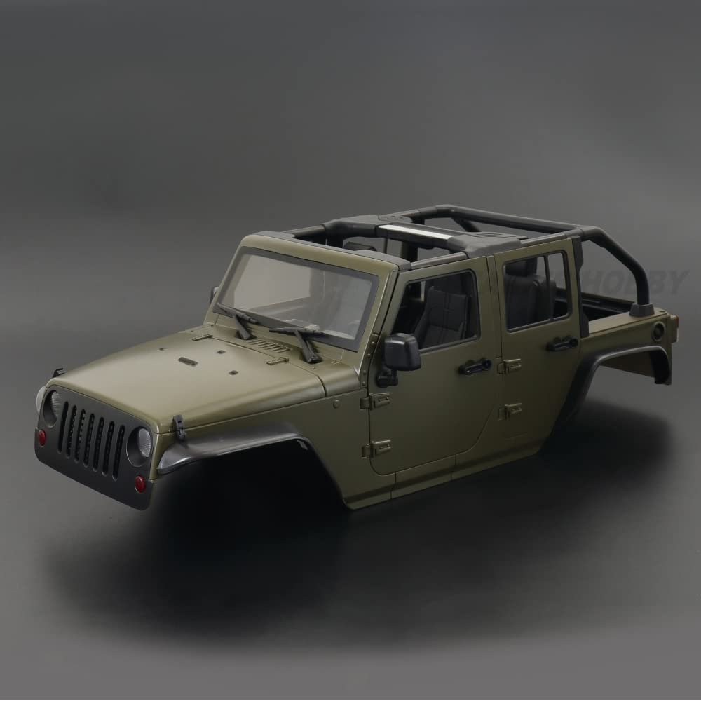 1:10 Scale 313mm Wheelbase Wrangler Rubicon Convertible Hard Body Kit for 1/10 RC CrawlerTraxxas TRX4 Axial SCX10 Redcat GEN8 ( Color : Olive Green )